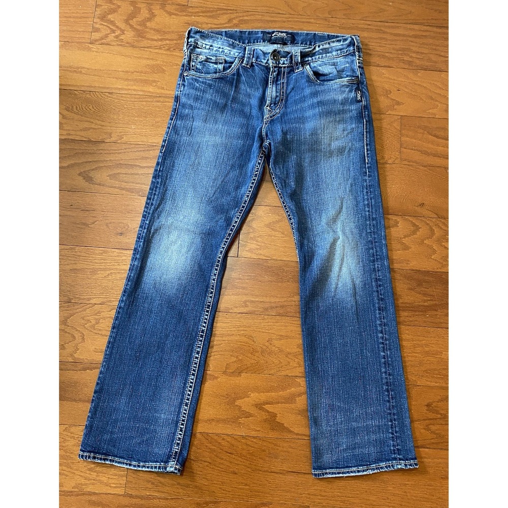 Silver Jeans Zac Mens 32x32 (34x31) Blue Straight Leg Denim Distressed Pants